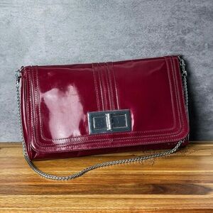 Red Patent Leather Clutch with Chain Strap, White House Black Market
